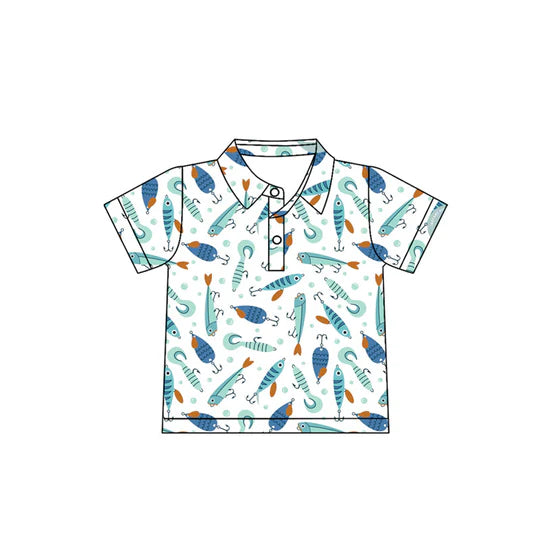 12.20 MOQ：5pcs BT1663 pre-order toddler boy clothes fishing print boy summer top shirt