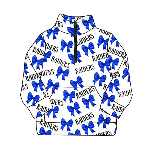 8.20 Custom Moq 5 Baby Girls Bows Raiders Team Long Sleeve Tee Zip Pullovers Shirts Tops