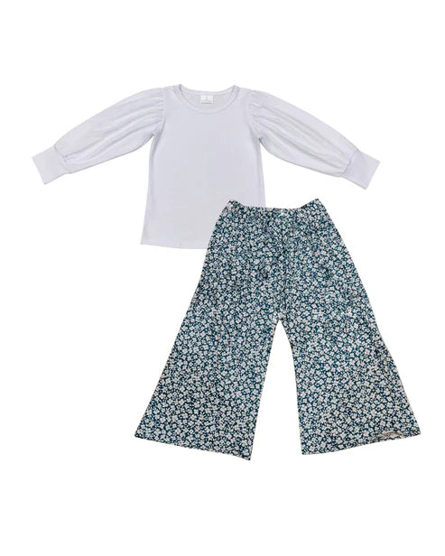 10.23 GLP2990 Baby Girls Long Sleeve Shirts Top Small Flowers Flare Pants Clothes Sets Preorder