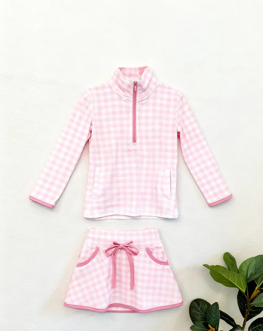 11.20 MOQ：5pcs GLD1514 pre-order baby girl clothes pink gingham toddler girl yoga skirt outfit-