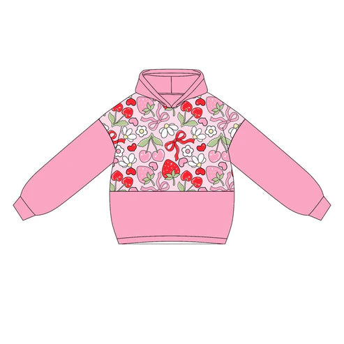 5.22 GT1032 Baby Girls Pink Long Sleeves Bows Strawberry Flowers Hoodies Top Preorder
