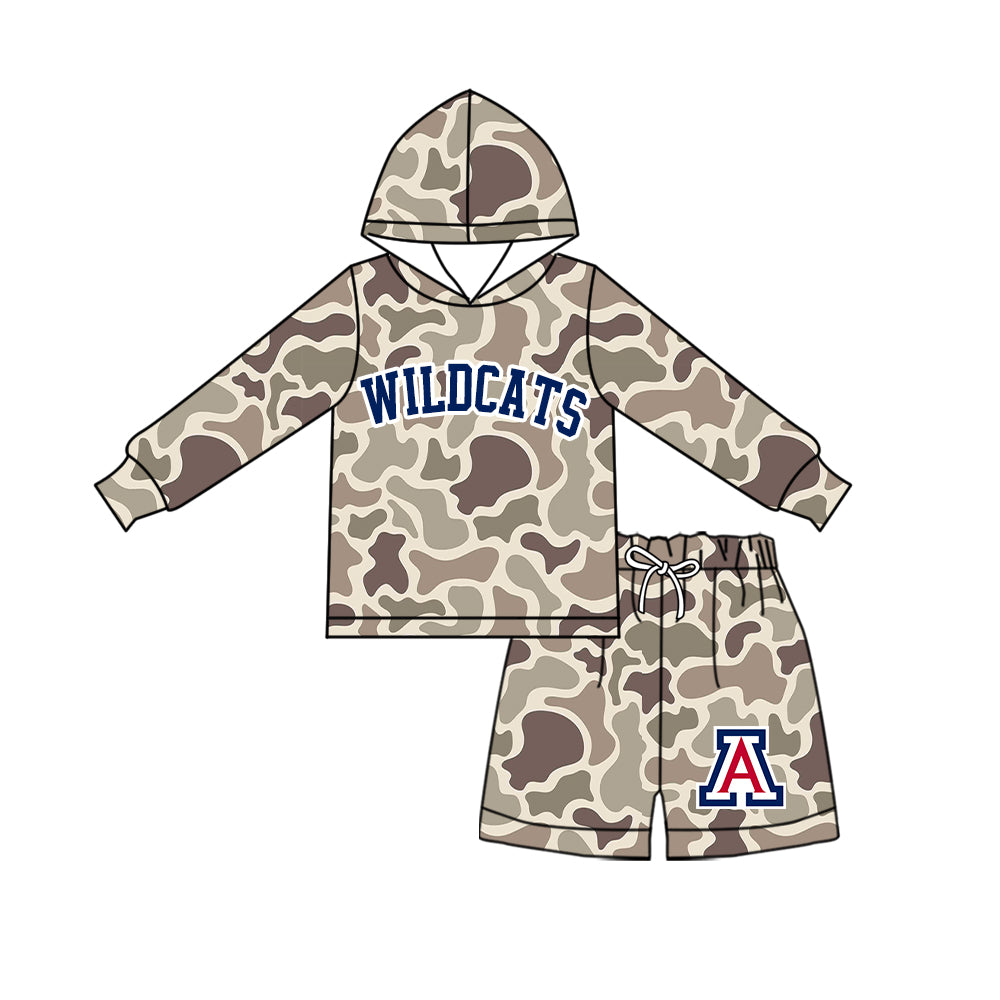 Custom Order Baby Boys Camo Wildcats Hoodie Short Team Clothes Sets