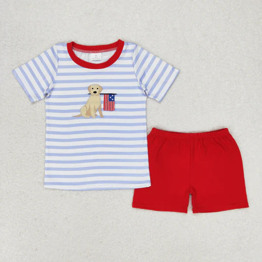 3.11  BSSO0619 RTS baby boy clothes embroidery pubby 4th of July patriotic toddler boy summer outfitsummer outfit