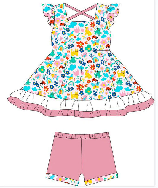 11.26 MOQ:5pcs GSSO2928 pre-order baby girl clothes frog print toddler girl summer outfit