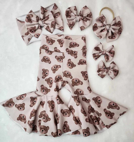 12.15 MOQ：5pcs P1011 pre-order baby girl clothes bear print girl winter pant