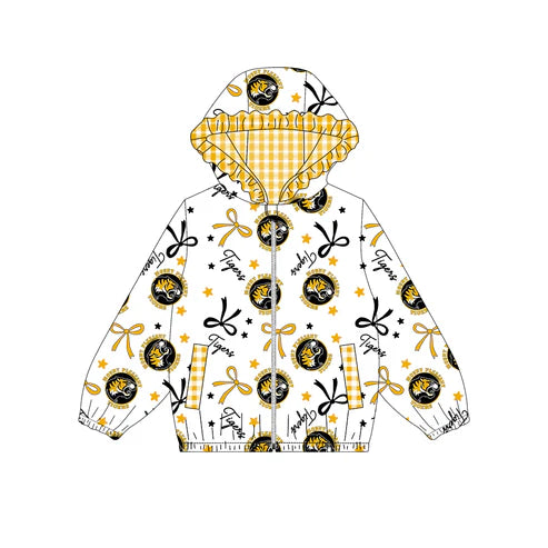 10.11   Custom Moq 8 Baby Girls Gold Tigers Team Zipper Hoodies Tops