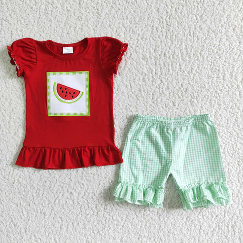 4.28 RTS NO MOQ A14-15 Watermelon Red Short Sleeve Green Pants