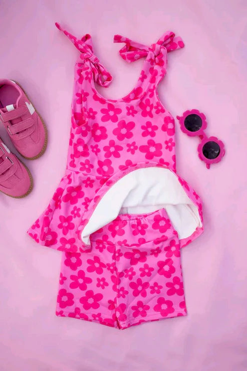 5.19  GSSO2635 Baby Girls Hot Pink Sleeveless Flowers Tunic Shorts Set Preorder