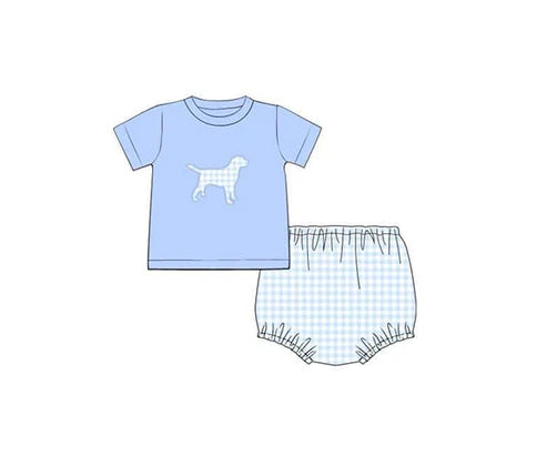 3.17  GBO0470 Baby Boys Blue Dog Short Sleeve Tee Top Bummies Clothes Sets Preorder