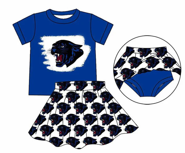 7.7 Custom Moq 3 Baby Girls Blue Leopard Top Bummie Skorts Team Sets