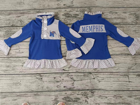 4.30 Preorder moq 3 Baby Girls Team Blue Ruffle Pullover Shirt Tee Shirts