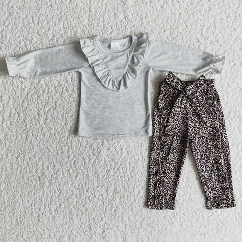 RTS NO MOQ ETA 5/7days Arrived 6 A25-19 Gray long-sleeved top and leopard print trousers