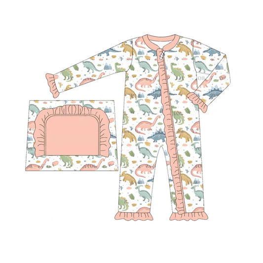 5.27 LR1939 Baby Infant Girls Pink Dinosaurs Zip Long Sleeve Rompers preorder