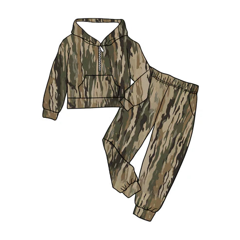 9.2 BLP1264 Baby Boys Olive Bottomland Camo Hoodies Pockets Pant Western Clothes Set Preorder