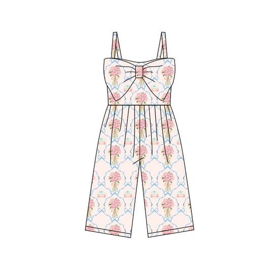 12.12 MOQ:5pcs SR3788 pre-order baby girl clothes floral print girl summer jumpsuit