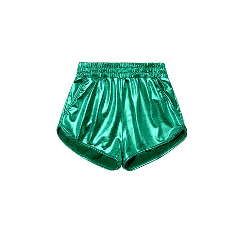 SS0410 Baby Girls Green Pocket Leather Elastic Bottom Shorts Preorder