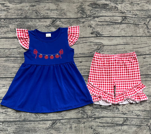 5.21 GSSO2314 Baby Girls Embroidery Apple Back To School Tunic Ruffle Shorts Clothes Preorder