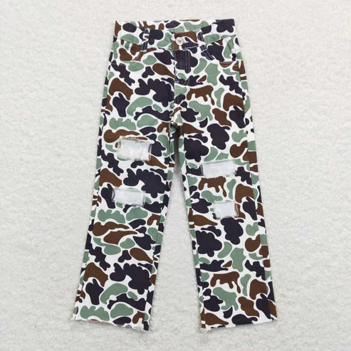 L-3.7 P0413 Brown green camouflage hole Denim trousers