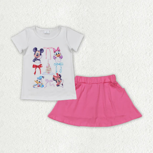 4.7 GT0570+GLK0066 Baby Girls Cartoon Mouse Ducks Shirt Pockets Skort Set