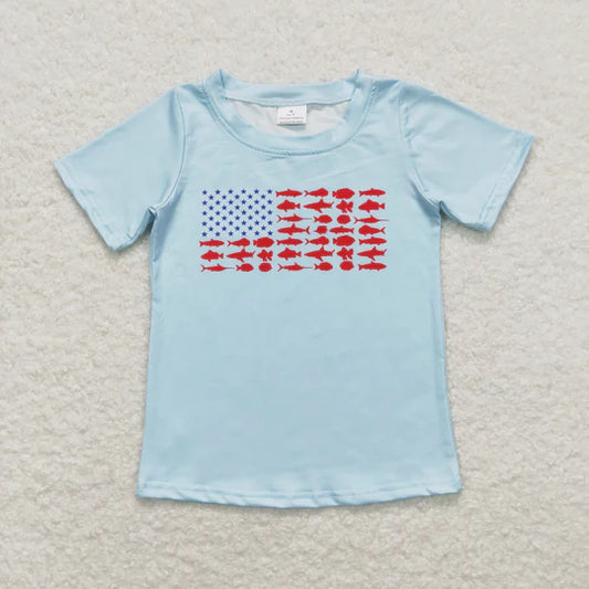 3.11  BT0614 RTS baby boy clothes fish 4th of July patriotic boy summer tshirt