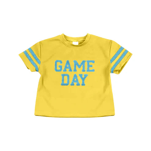 6.25 Custom Moq 3 Baby Girls Yellow Game Day Team Cheer Short Sleeve Sports Shirts Tops