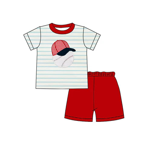3.25 BSSO1448 Baby Boys Blue Short Sleeves Baseball Top Red Short Set Preorder