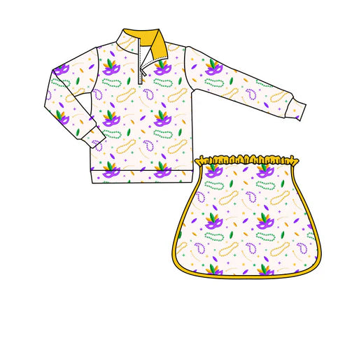 10.21 GLD1370 Baby Girls Mardigras Anchors Masks Zipper Pullovers Skirt Shorts Yoga Clothes Set Preorder