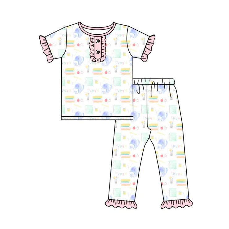 11.19 MOQ：5pcs GSPO2204 pre-order toddler girl clothes bag girl back to school pajamas set