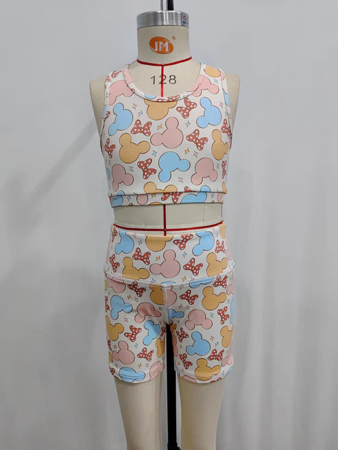 GT0515+ SS0212 Cartoon bow sleeveless top and shorts yoga suit for girls