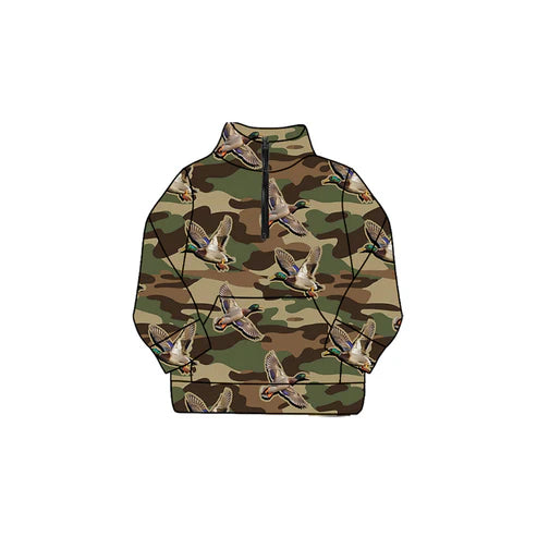 9.2 GT1185 Baby Girls Olive Brown Camo Ducks Zipper Pockets Yoga Pullovers Top Preorder