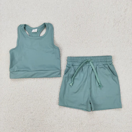 3.26 GSSO2133 Baby Girls Green Vest Top Sports Shorts Clothes Set