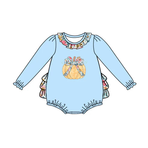 7.30 LR2441 Baby Girls Long Sleeves Floral Pumpkins Ruffle Rompers Preorder