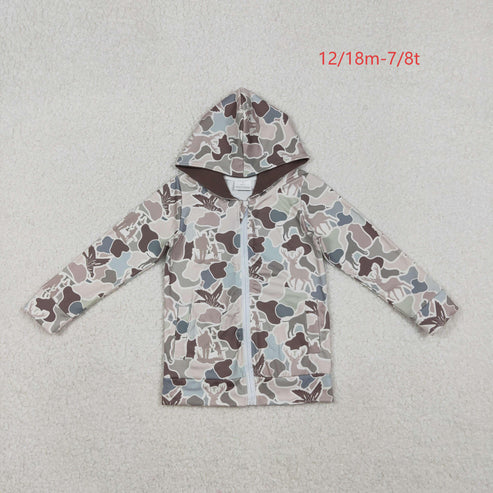 11.5 BT1390 Baby Boys Grey Dogs Deer Ducks Camo Pockets Zipper Hoodies Top