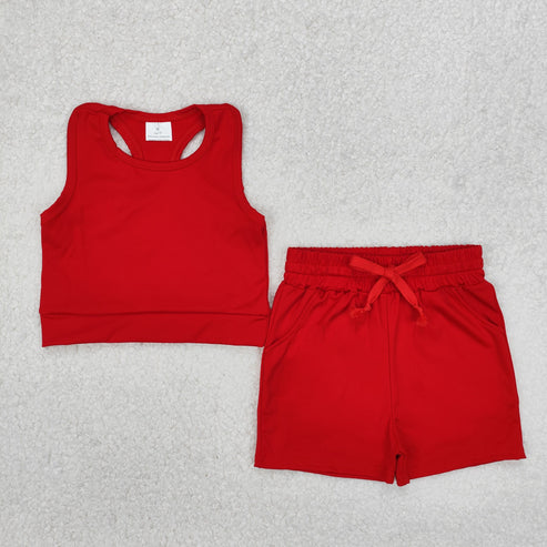 GSSO2131 Baby Girls Red Vest Top Sports Shorts Clothes Set
