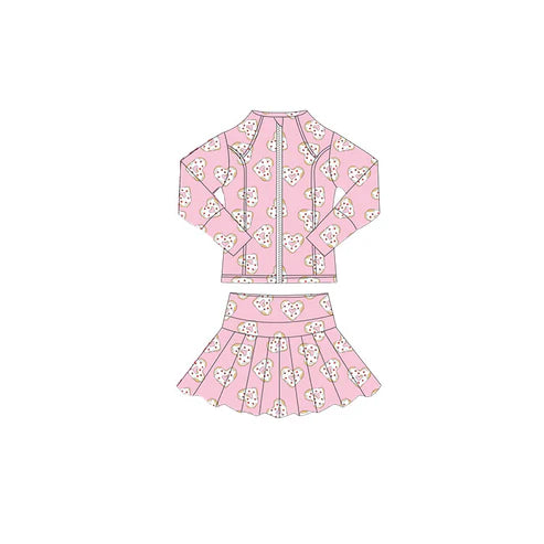 10.27 GLD1394 Baby Girls Pink Hearst Donuts Zipper Jacket Skorts Valentine Yoga Clothes Sets Preorder