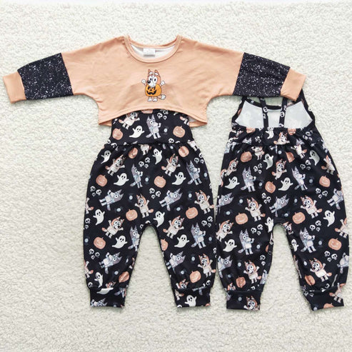 8.7 GLP0678 Halloween Cartoon pumpkin orange black long sleeve pants suit