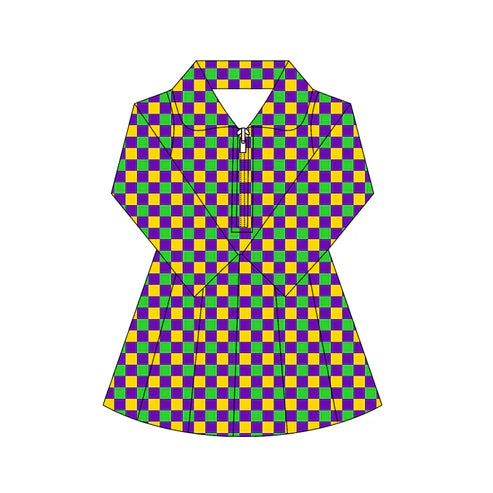 10.28 GLD1407 Baby Girls Mardigras Checked Yoga Shorts Zipper Knee Length Dresses Preorder