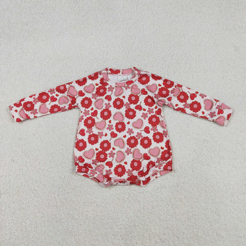 12.19 LR2758 Baby Girls Long Sleeve Red Hearts Flowers Valentines Ruffle Romper
