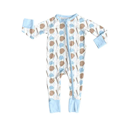 10.24 LR2805 Baby Boys Baseballs Plaid Team Zipper Footie Rompers Preorder