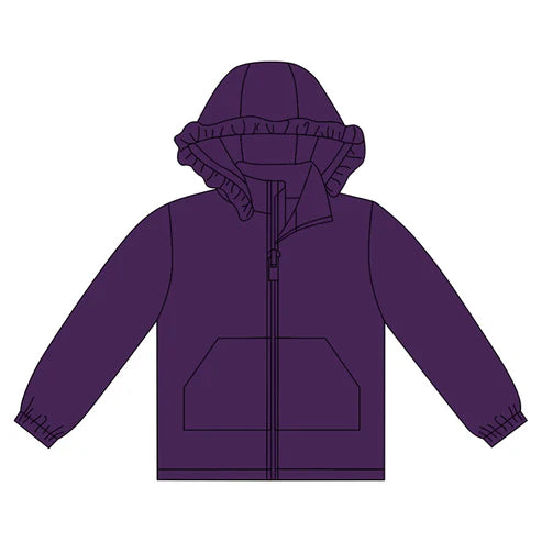 10.18 GT1287 Baby Girls Purple Long Sleeve Pockets Zipper Yoga Ruffle Hoodie Jackets Preorder