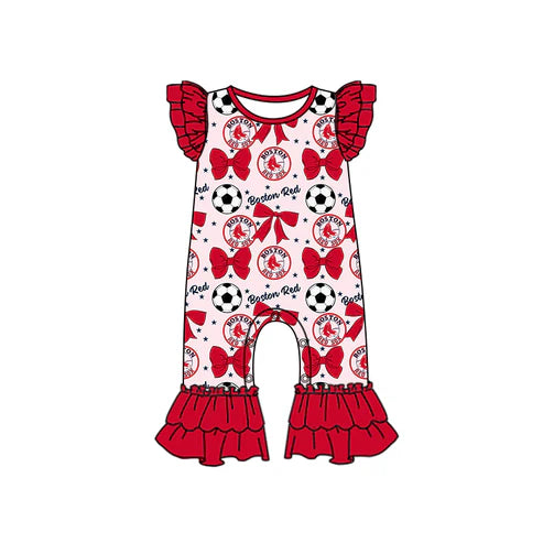 6.25 Custom Moq 3 each item Sibling Baby Girls Boston Red Team Romper Dress Clothes Sets