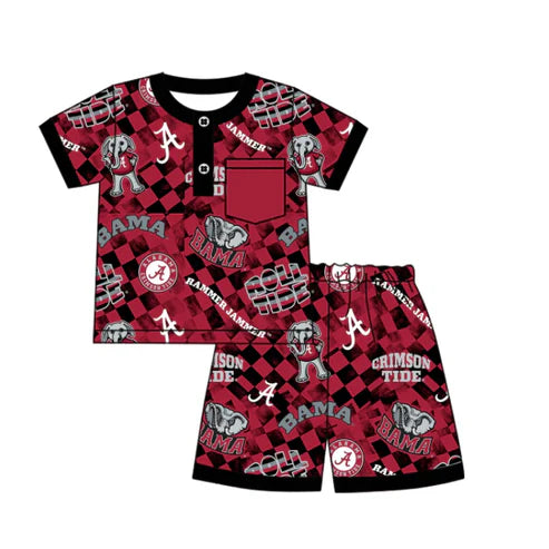 6.21 Custom Moq 3 Baby Boys Short Sleeves Red Plaid Button Pocket Bama A Top Shorts Team Pajamas Set