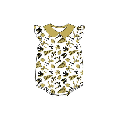 7.30SR3198 Baby Girls Yellow Cheer Bows Plaid Team Ruffle Rompers Preorder