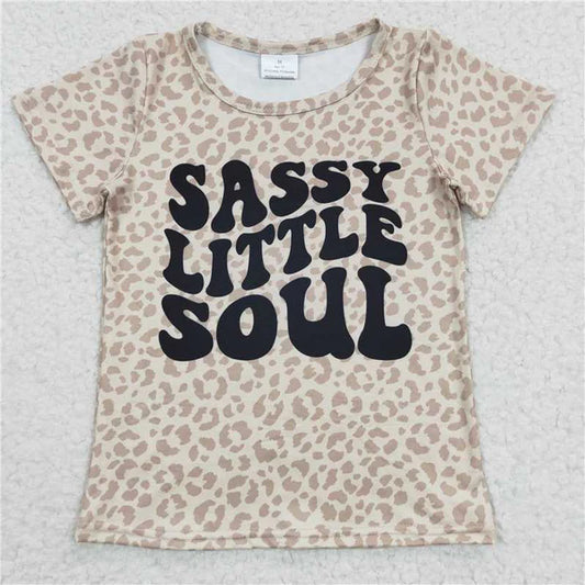 GT0184sassy little soul leopard print khaki Short Sleeve top