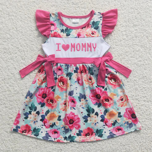 7.28 GSD0263 Girls Embroidered Heart MOMMY Rose Red Flying Sleeve Dress