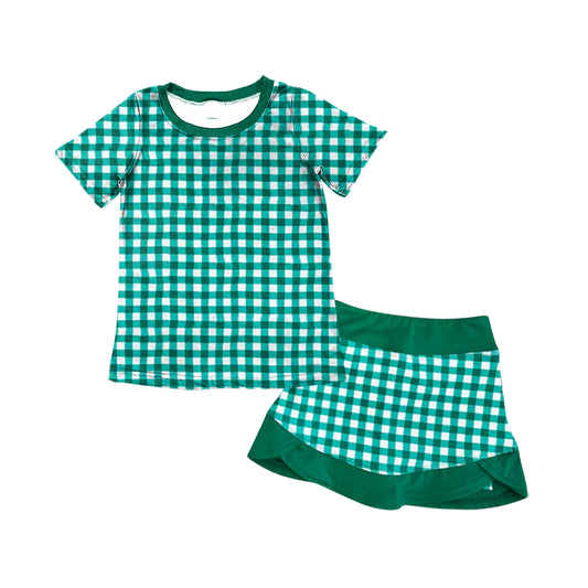 26.1.16 Custom MOQ:3 or 5 pcs each design milk silk Sibling baby girl clothes green short sleeve shorts sets