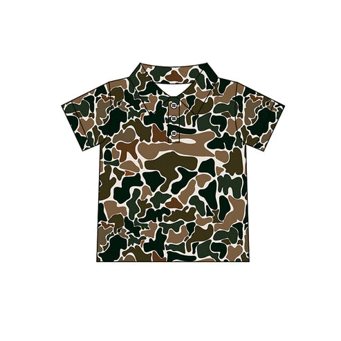 3.25  BT1213 Baby Boys Short Sleeves Button Olive Camo Polo Shirts Top Preorder