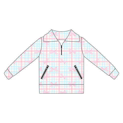 6.5 GT1067 Baby Girls Long Sleeves Pink Bows Plaid Pockets Zipper Yoga Jackets Preorder