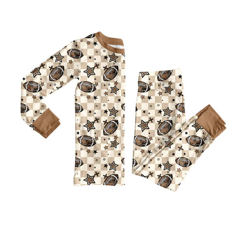 8.5 BLP1216 Baby Boys Footballs Stars Plaid Top Pants Team Pajamas Set Preorder