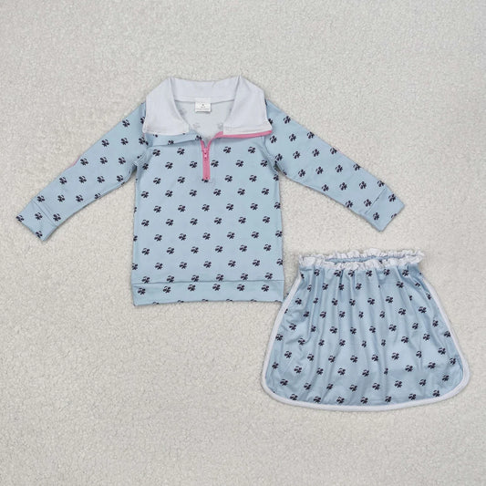 L-3.3 GLD0972 Baby Girls Blue Flowers Zip Top Ruffle Short Clothes Set